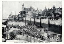 1. WK. Deutsche Truppen ziehen aus Antwerpen an die Front Hafen Verladung v.1915