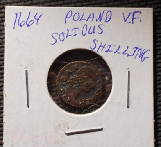 1664 Poland 1 Solidus Shilling, Alignment Error; Old Coin Foreign Money