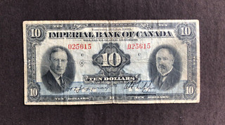 1939 BANKNOTE IMPERIAL BANK OF CANADA $10 TEN DOLLARS 025615