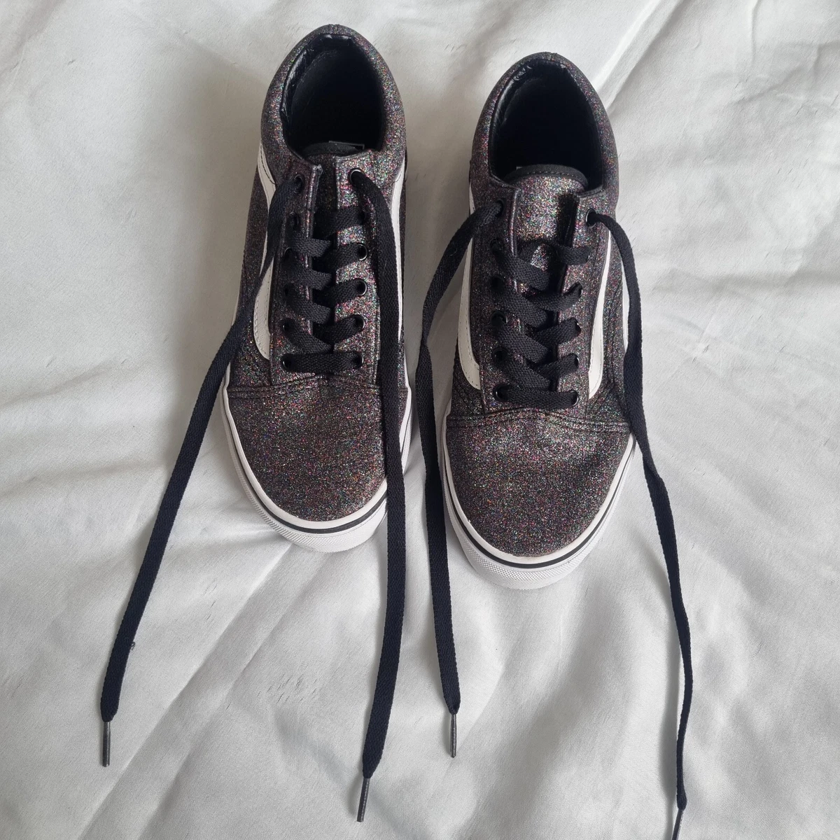 VANS UK 5 Black Rainbow Glitter Shoes Trainers Sparkle