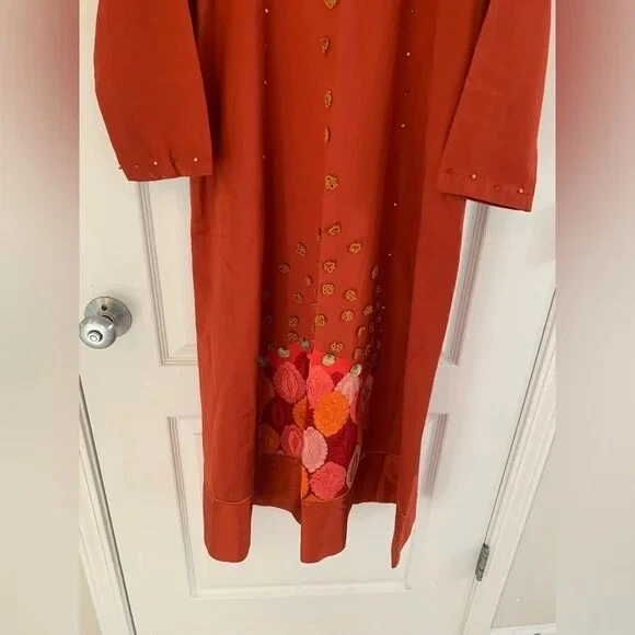 Vestido Naranja Fuego Bordado / Árabe Tradicional Abaya Foto 3 de 4