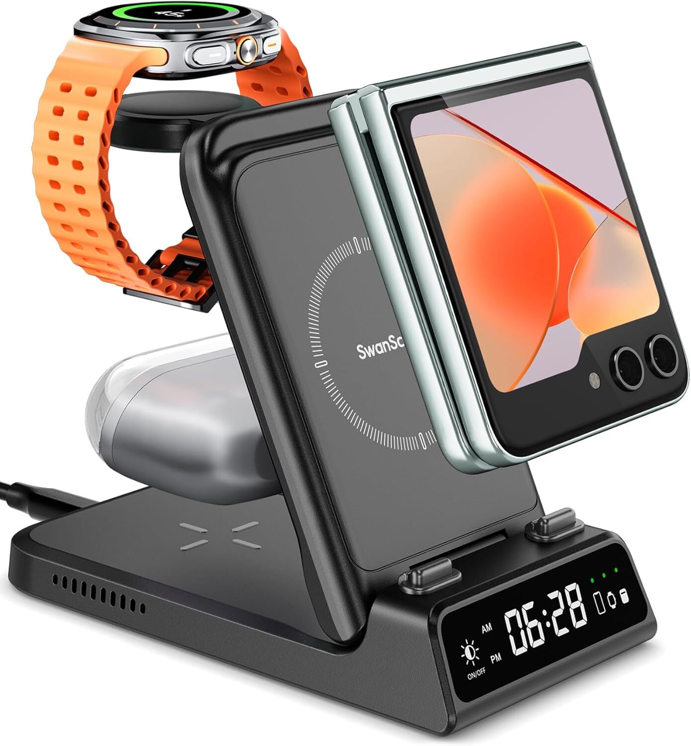 Charging Station for Samsung Z Flip, SwanScout 703F, Wireless Charger for Sam...-image