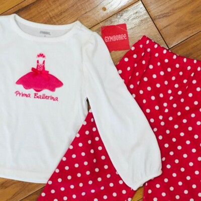 Gymboree pink ballerina sleep pajamas ballet girl sleep 3 polka dot set