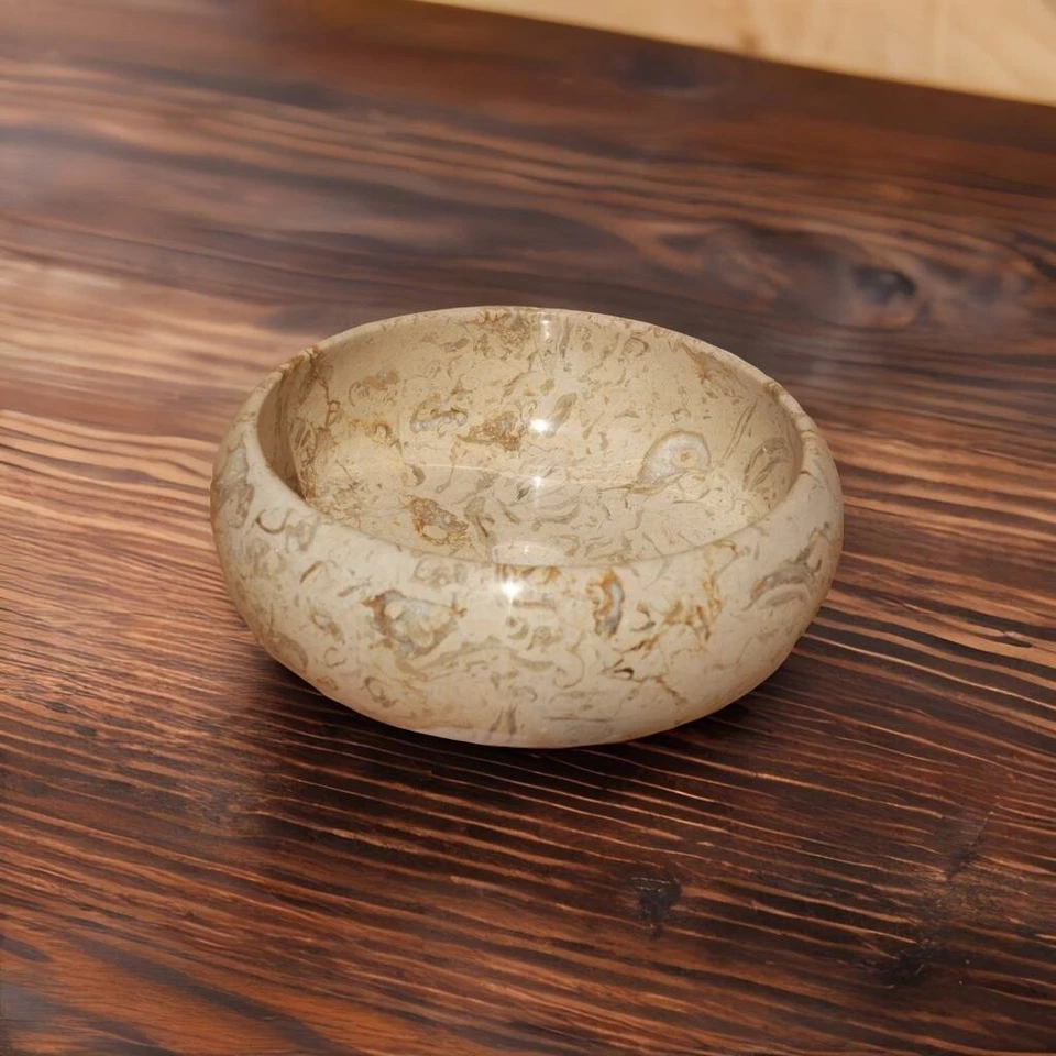 Fregadero de lavabo redondo de piedra natural caqui dorado mármol Foto 2 de 4