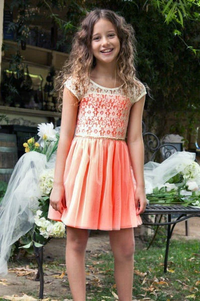 ❤️ NEW Hannah Banana Coral Ivory Gold Lace Tween Girls Summer