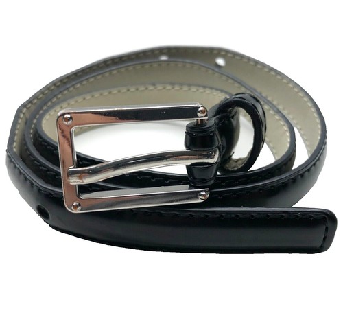 VTG J. Crew Skinny Black Leather Studded Belt Womens Silver  display picture 3