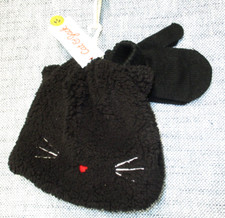 Cat  Jack Toddler Girls' Fuzzy Cat Beanie and Magic Mittens Black Set 2T-5T