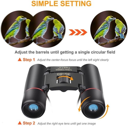 Compact 30x60 Zoom Binoculars for Outdoor Travel Hunting Day/Night - Picture 3 of 12