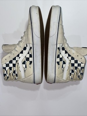 Vans Sk8- High Checkerboard Flame White Black Suede Sail Cream Men 7.5 Women 9