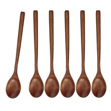 6Pcs Wooden 9'' Long Handle Cooking Spoon for StirRing