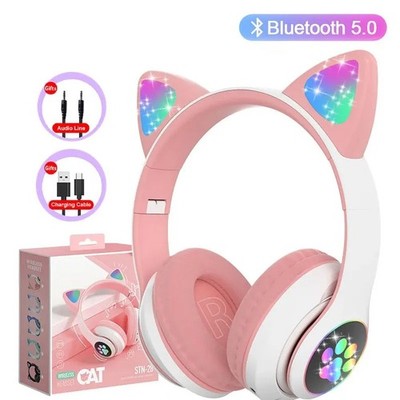 Bluetooth 5.0 Katzenohr Kopfhörer LED Licht Kabellos Stereo Mikrofon TF Karte Unterstützung