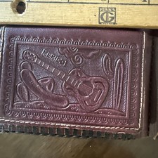 VTG Hand Tooled Leather Wallet Cowhide Guitar, Aztec Calendar  Warrior - Mexico