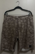 Vanphibian By Vans Beige Floral Tropical Logo Pockets Board Shorts Sz 34