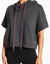 Alo Yoga Gray Fleece Short Sleeve Pullover Hoodie Drawstring Womens L