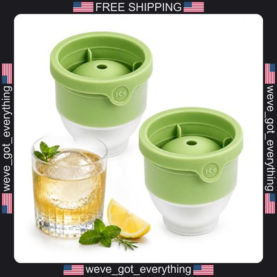 2 Pack Large Silicone Ice Ball Molds for Whiskey Cocktails