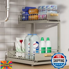 HOMEAILIE 2-Tier Under Sink Organizer - Adjustable Kitchen & Bathroom Storage