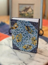 Handmade Japanese Coptic Stitch Journal, Blue Gold Floral Sakura Print Large
