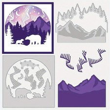 1set Northern Lights Pattern Cutting Dies Stencils Metal Forest Bear Mountain