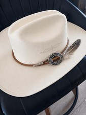 Tigers Eye Stone Hat Band Woven Leather Cord Silver Tips Western Boho