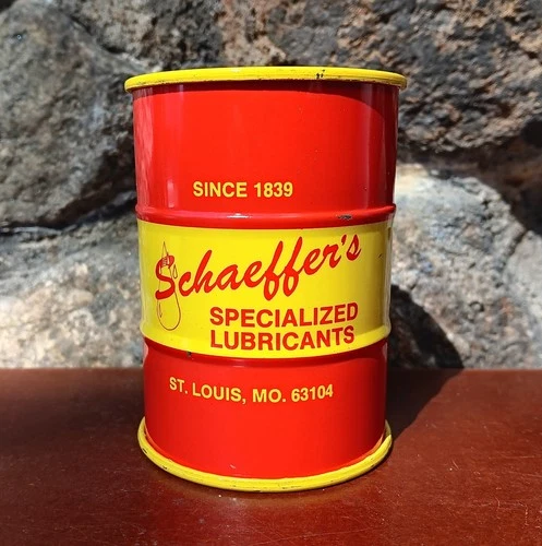 Vintage Schaeffer Lubricants Tin Coin Bank St. Louis 55 Gallon Drum