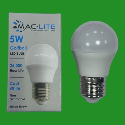 2x 5W (=40W) LED Runde Golf Glühbirnen 6000K Cool Daylight Weiß ES E27 Schraube