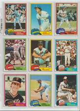 (9) 1981 TOPPS BASEBALL CARDS (OVER 55 YEARS OLD) EX. TO MINT CONDITION!