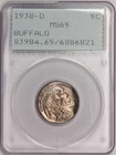 1938-D PCGS MS65 Gem BU Buffalo Nickel - Lustrous, Original, Rattler Holder!