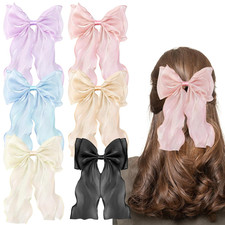 6PCS Hair Bows for Women Soft Chiffon Bows Hair Clips Cute Hair Bows Bright Colo