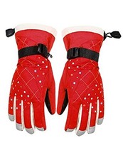 Women Winter Ski Gloves - Waterproof Windproof Snow Gear for Cold Weather Red