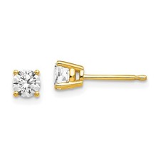 Real 14K Yellow Gold 4mm Cubic Zirconia Earrings; Women  Men