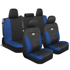 Cat Black Blue Car Seat Covers Full Set - Front Seat Covers Rear Bench Se...