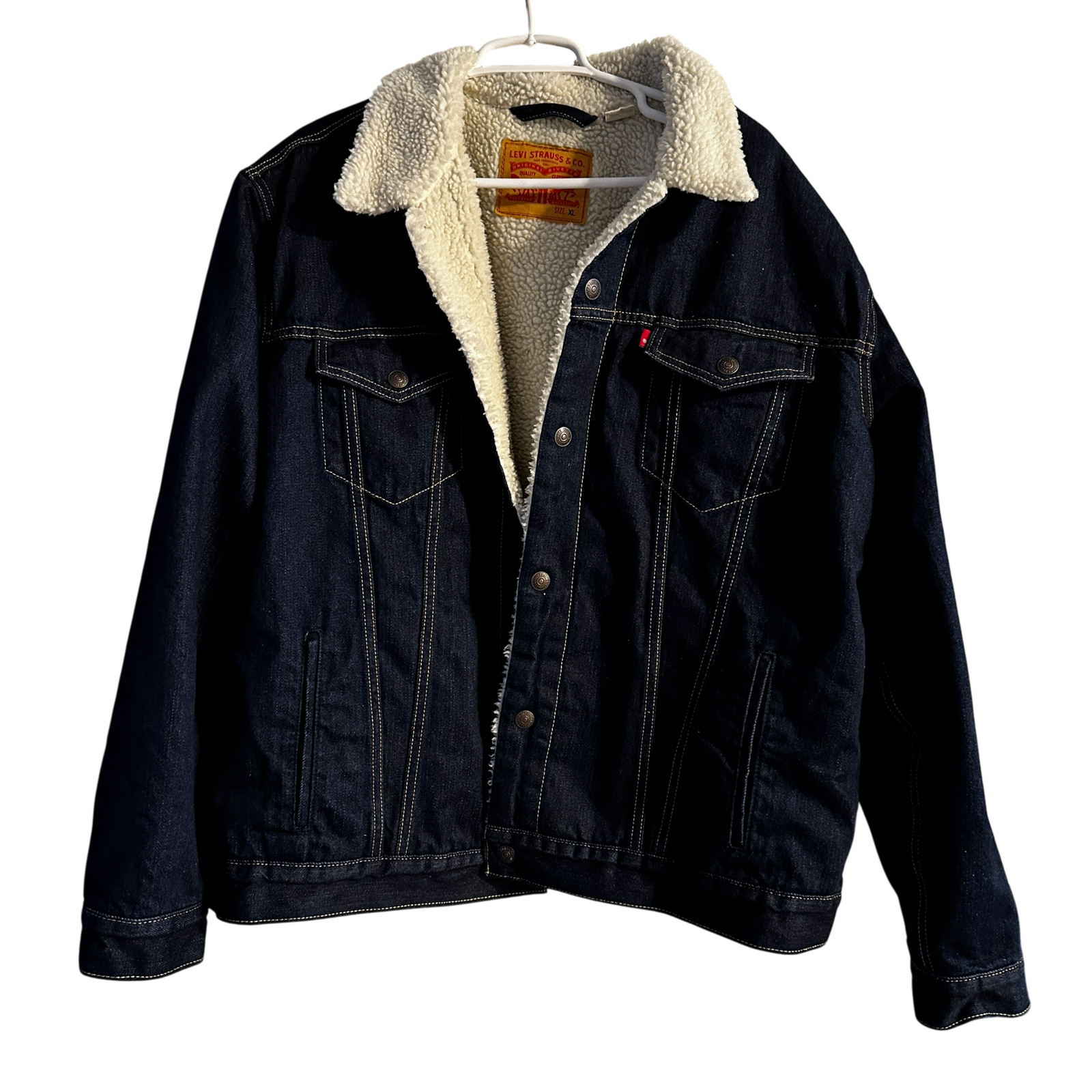 Vintage Levis Jacket Mens X-Large Dark Blue Denim Trucker Sherpa Lined XL