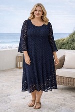 Chris McLaughlin 20W Navy Crochet Lace Midi Dress Boho Coastal Resort Plus Size