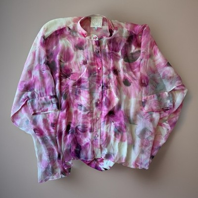 Johnny Was Katia Floral Silk Blouse Women's L/XL Multicolor Oversized Party Glam