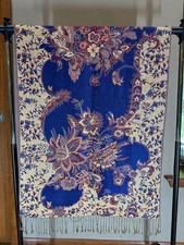 Purple Blues Orange Gold Metallic Pashmina 68" x 27" Scarf Wrap Shawl Floral