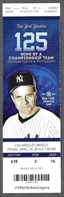 April 25 2014 New York Yankees vs Los Angeles Angels ticket stub JOE TORRE