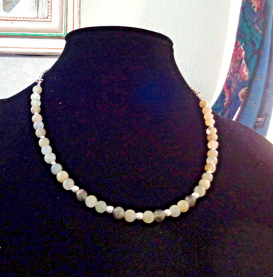 Artisan crafted 19 ½'' moonstone and sterling necklace with silver plated chain s