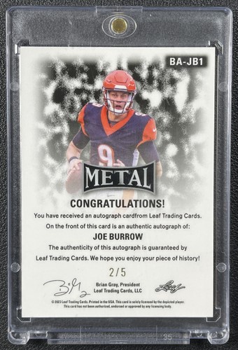 JOE BURROW 2023 LEAF METAL FOOTBALL #BA-JB1 BLACK GOLD AUTOGRAPH AUTO 2/5 - Picture 2 of 2