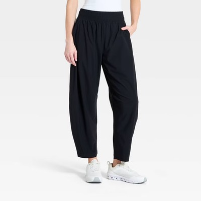 Women High-Rise Woven Barrel Leg Pants - All In Motion True Black