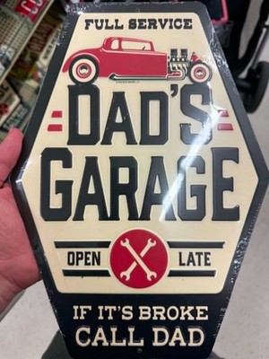 Dad's Garage Open Late Metal Sign With Raised Letters 13 By 9 Inches