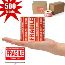 1 Rolls 2x3 Fragile Handle With Care Thank You Shipping Labels Stickers 500/Roll