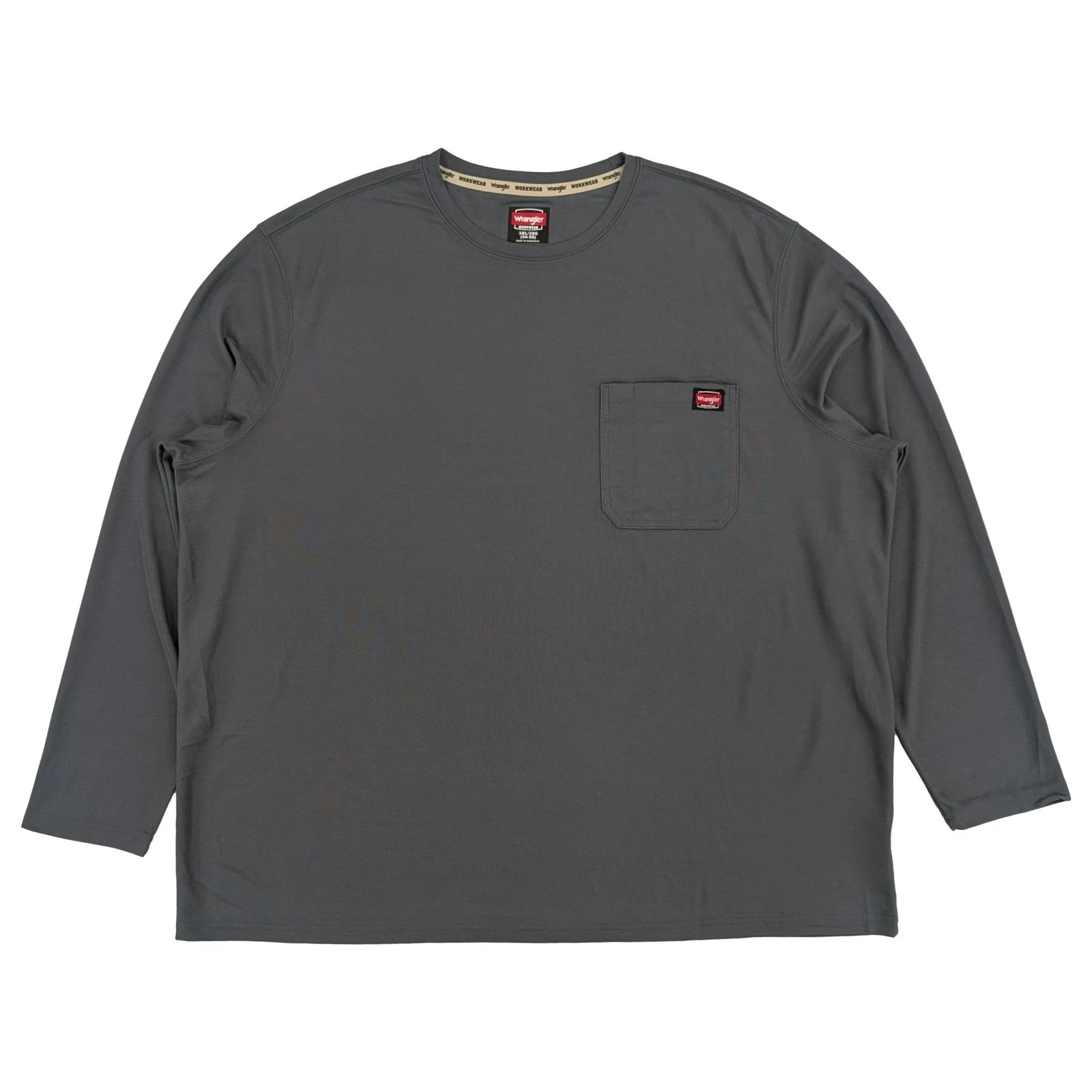 Wrangler Workwear Mens Gray Long Sleeve Performance Pen Pocket Tee 3XL