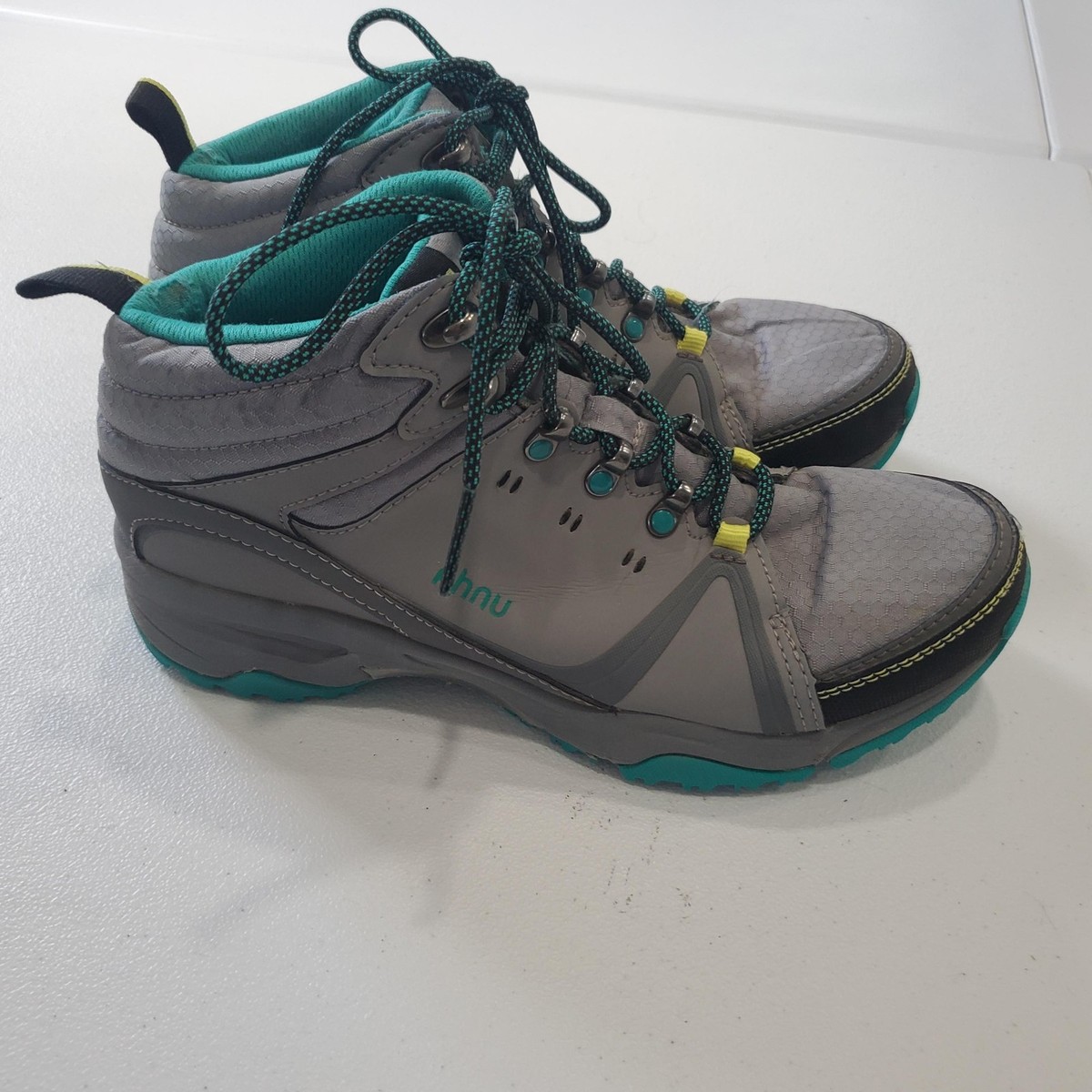 Ahnu Hiking Boots Womens Size Gray Teal Mid Top Trail Outdoor