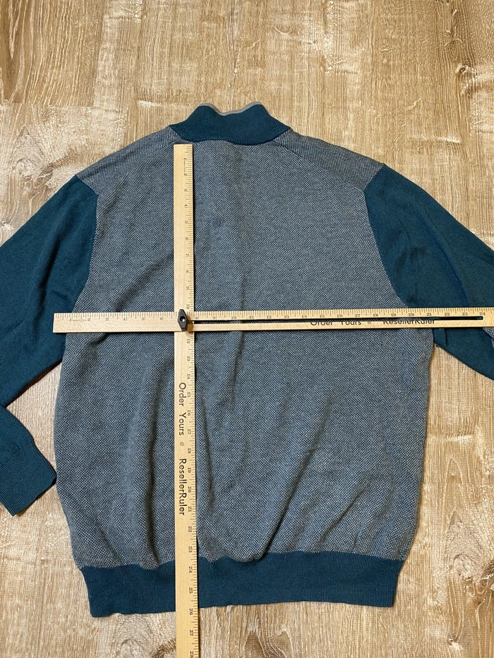 Joseph by Jos A Bank Green Teal Half Zip Cashmere Cotton Sweater Elbow Patch L - Image 4 of 4