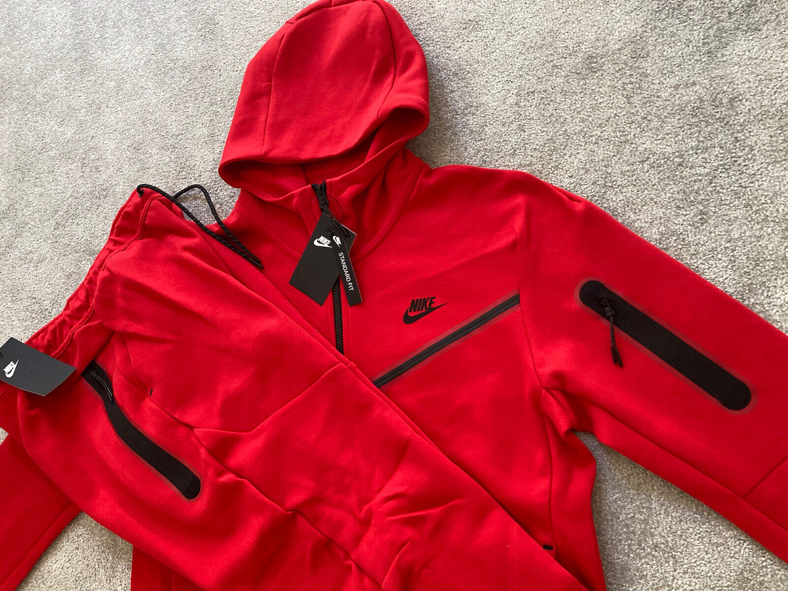 Nike Tech Fleece Taped Tracksuit SET CU4489 657 UNIVERSITY RED Hoodie ...