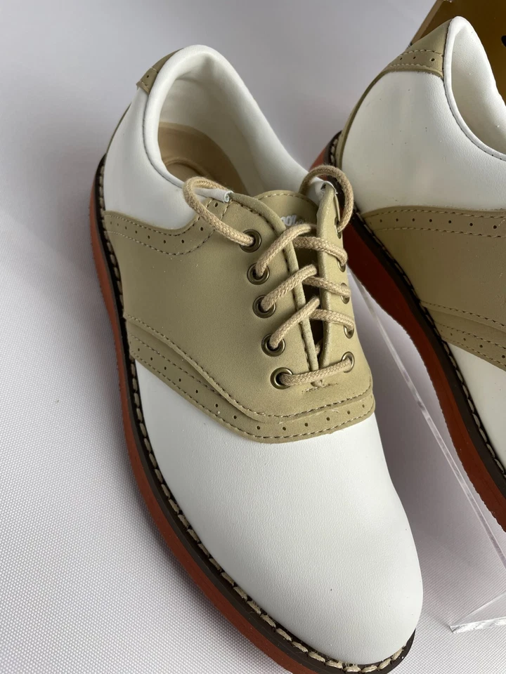 Mac Gregor Mujer Zapatos de Golf Talla 7 Taco Suave Estilo 5000 Sillín Blanco Tostado/Beige Foto 3 de 4