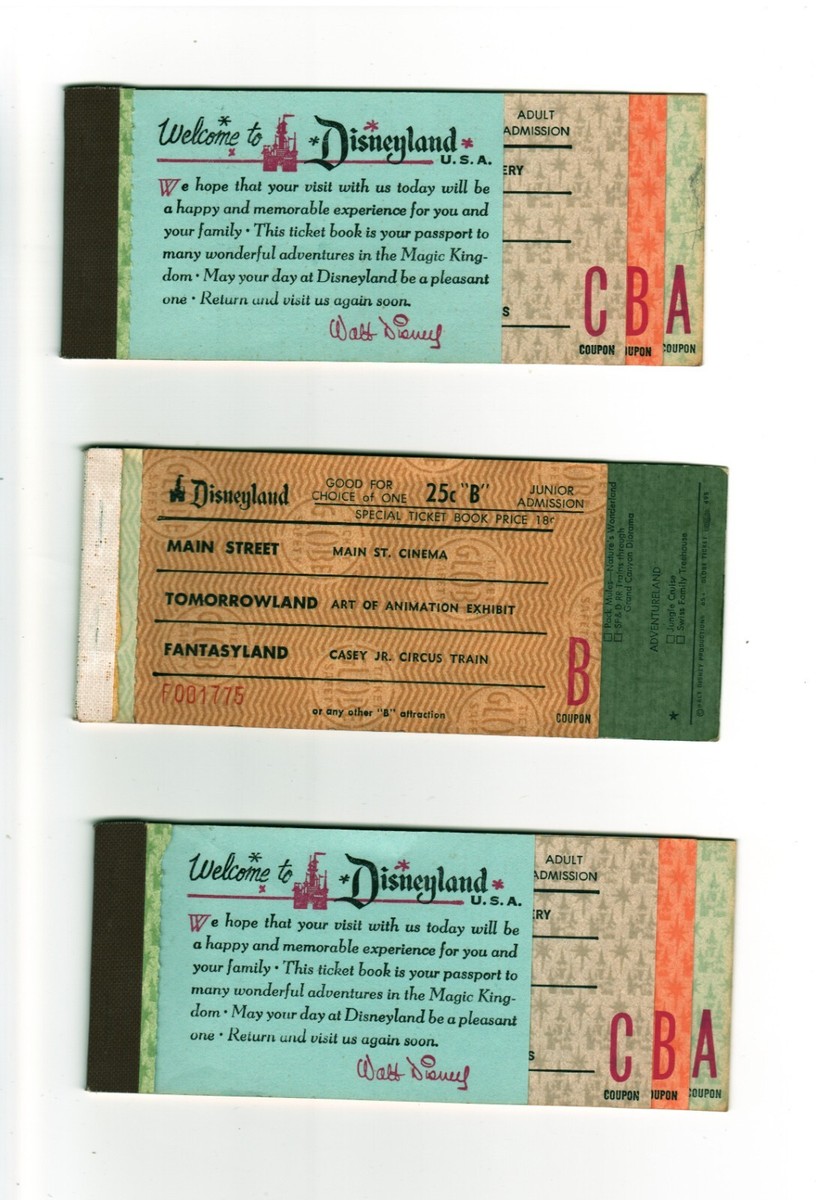 lot of three vintage 1966 Anaheim Disneyland ticket booklets with