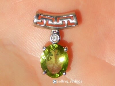 14K WEISSGOLD 2,20 TCW PERIDOT & DIAMANT MATTES FINISH GRIECHISCHER SCHLÜSSEL ANHÄNGER/SCHIEBER