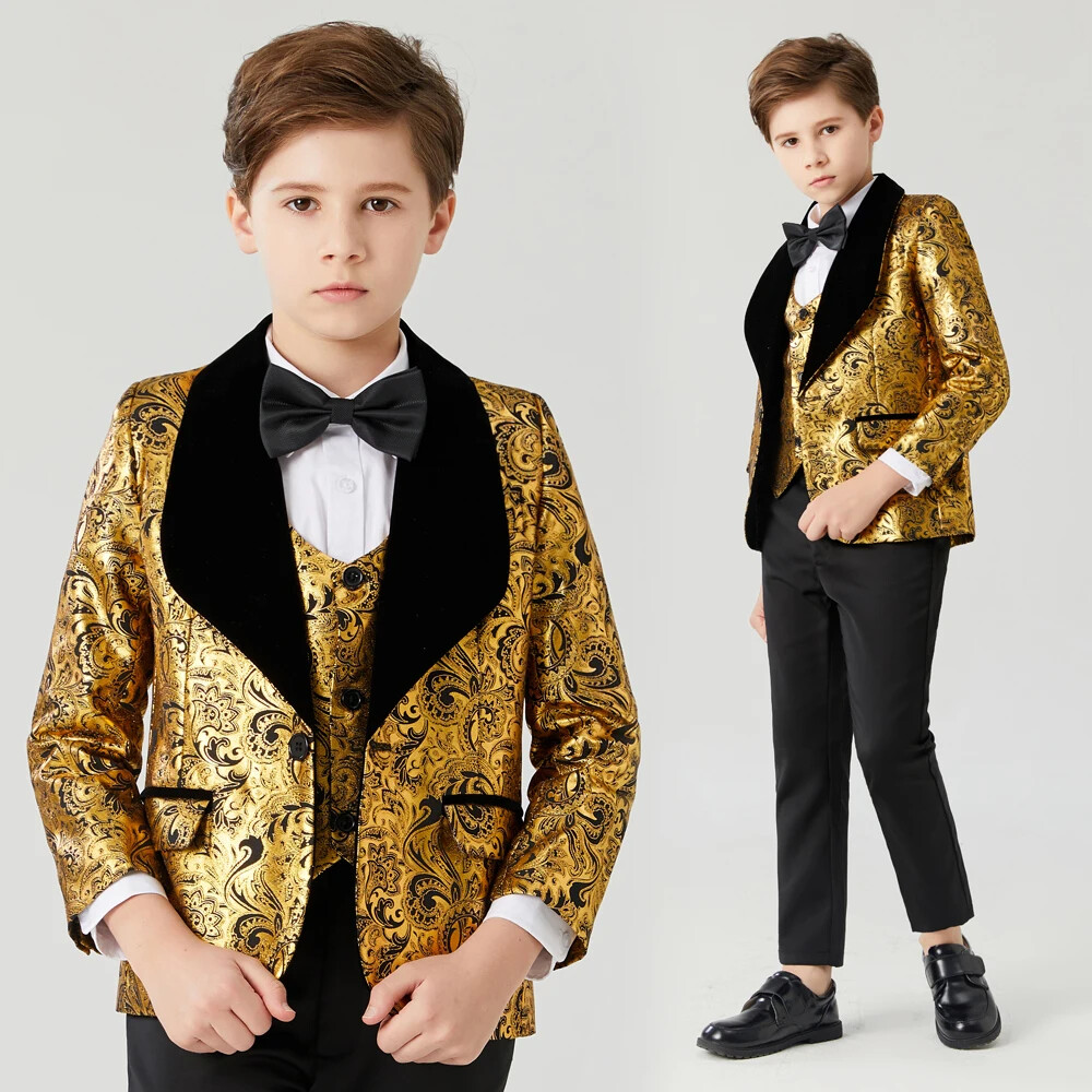Boys 3-Piece Wedding Suit Set with Jacket Pants Vest and Tie Boys 3-Piece Wedding Suit Set with Jacket Pants Vest and Tie