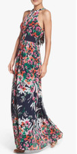  Eliza J Print Chiffon Halter Maxi Dress (size 4)